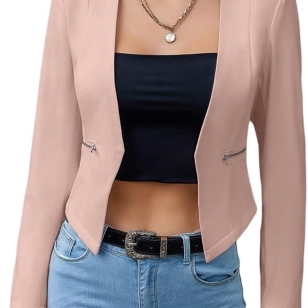 SHEIN Pink Blazer Cropped Suit Jacket